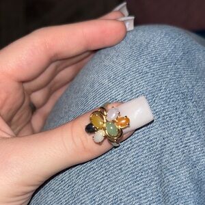 Elegant Multi-Color Gemstone Ring 14 KT
